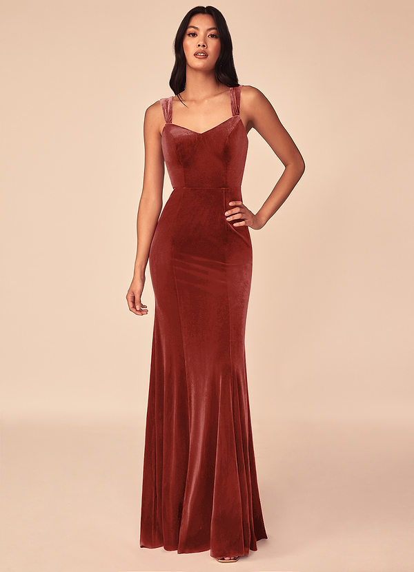 Terracotta Azazie Lanessa Velvet Dress Bridesmaid Dresses Azazie