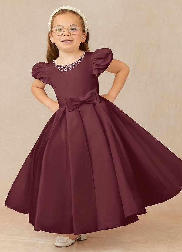 Azazie Jewel Cabernet Ball Gown Pleated Matte Satin Dress Azazie