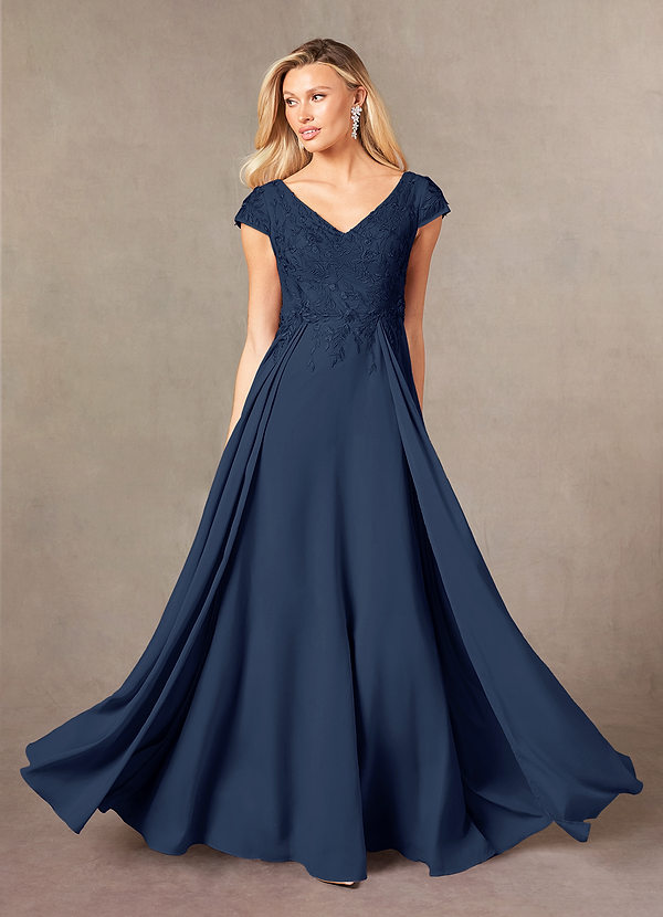 Dark Navy Azazie Rosemarie A Line Lace Floor Length Dress Azazie