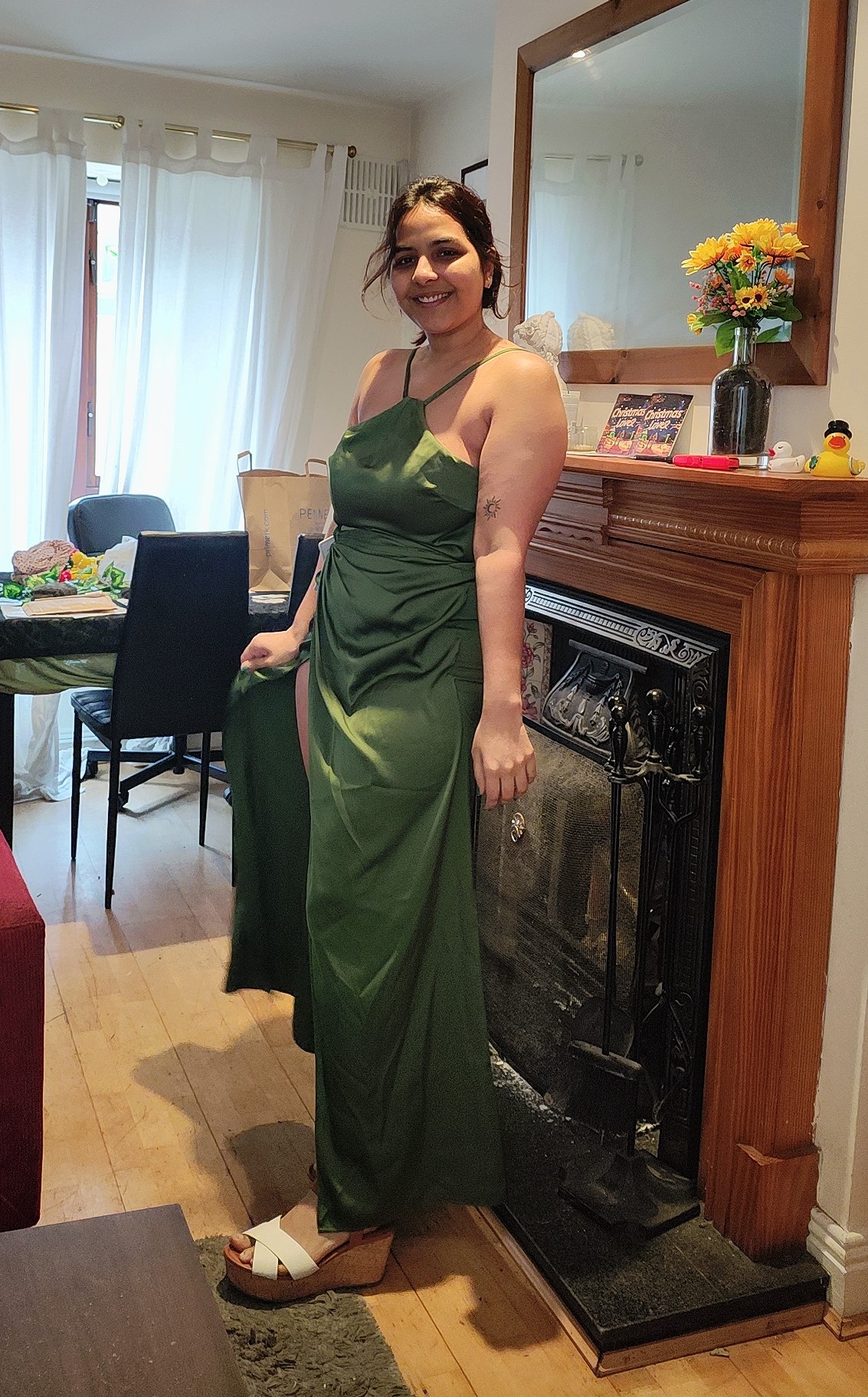 strapless open back dress Margot olive green maxi dress