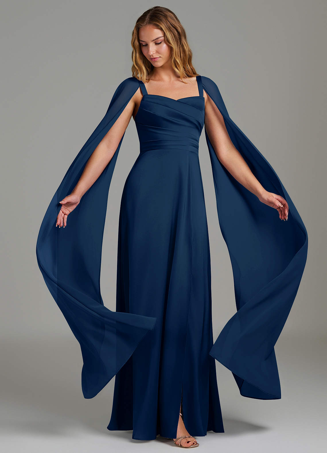 navy blue convertible bridesmaid dress Azazie Niveah Ready to Ship Dark Stretch Satin Dresses navy blue bridesmaids