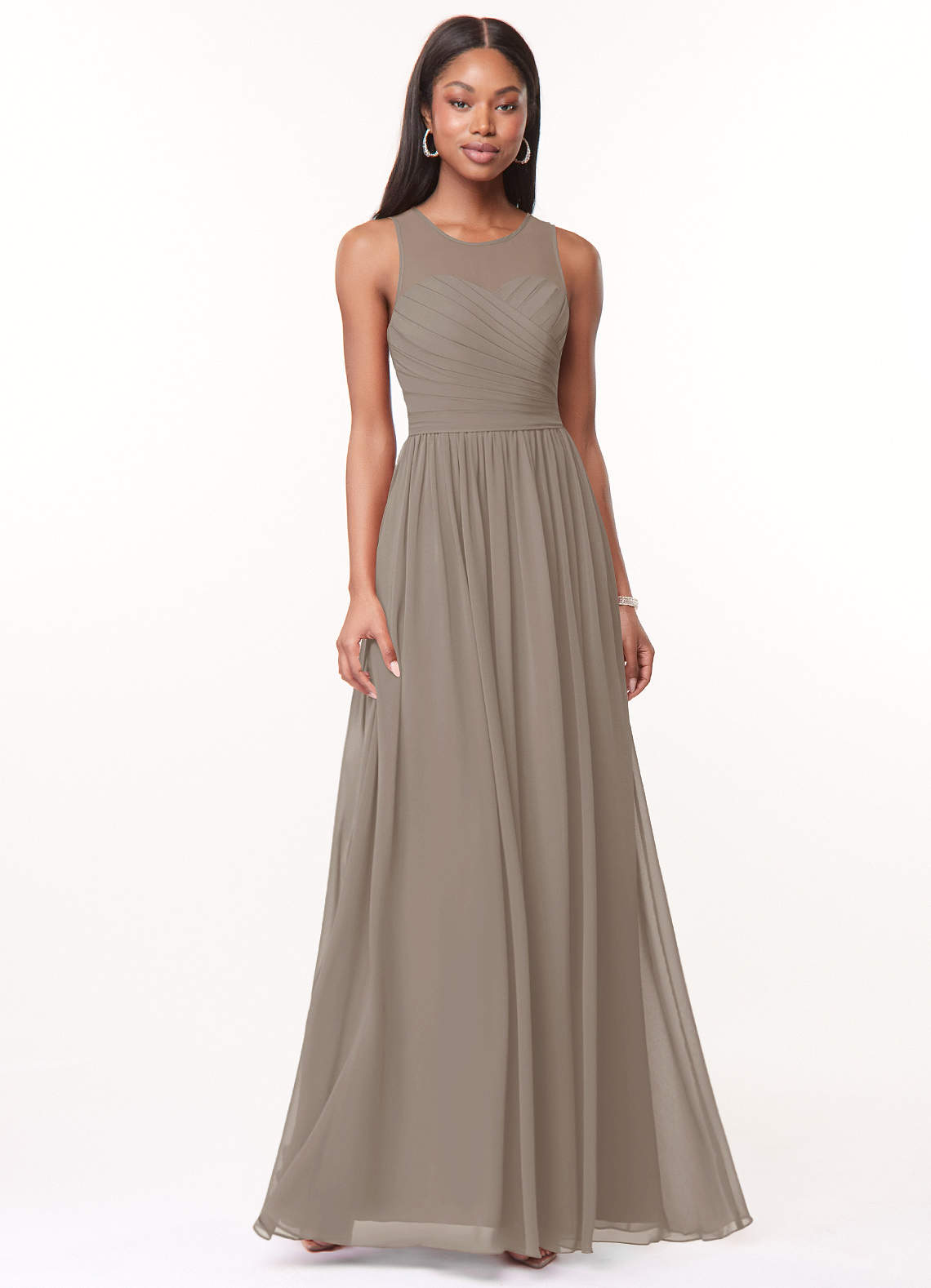 Azazie Nina Bridesmaid Dresses Taupe A-Line Pleated Chiffon Dress image1