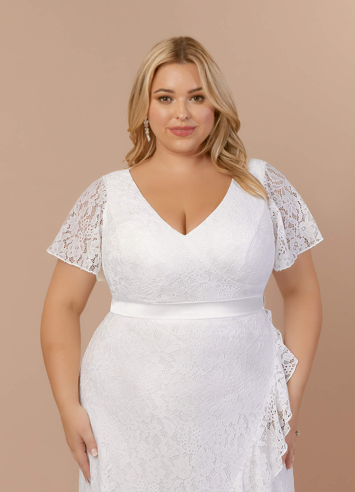 Azazie Lanei Wedding Dresses Diamond White A-Line V-Neck Lace Dress image10