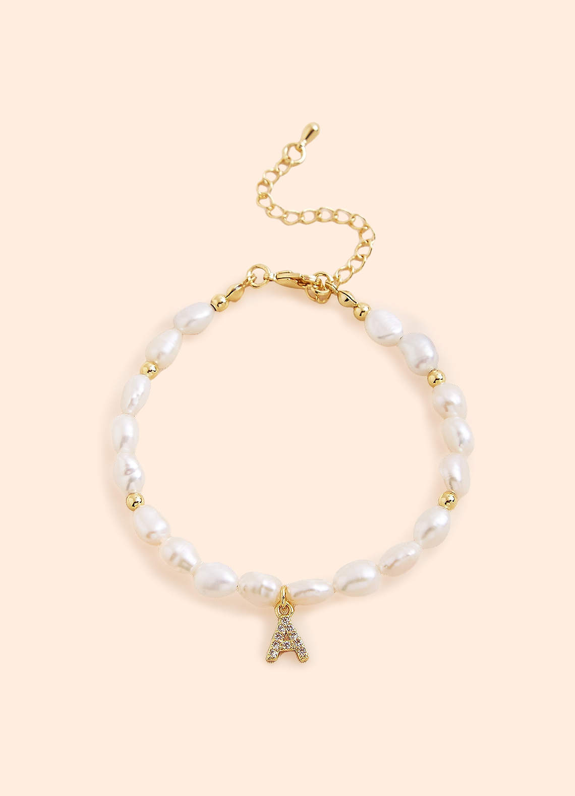 front Initial Letter Bead Pearl Bracelet