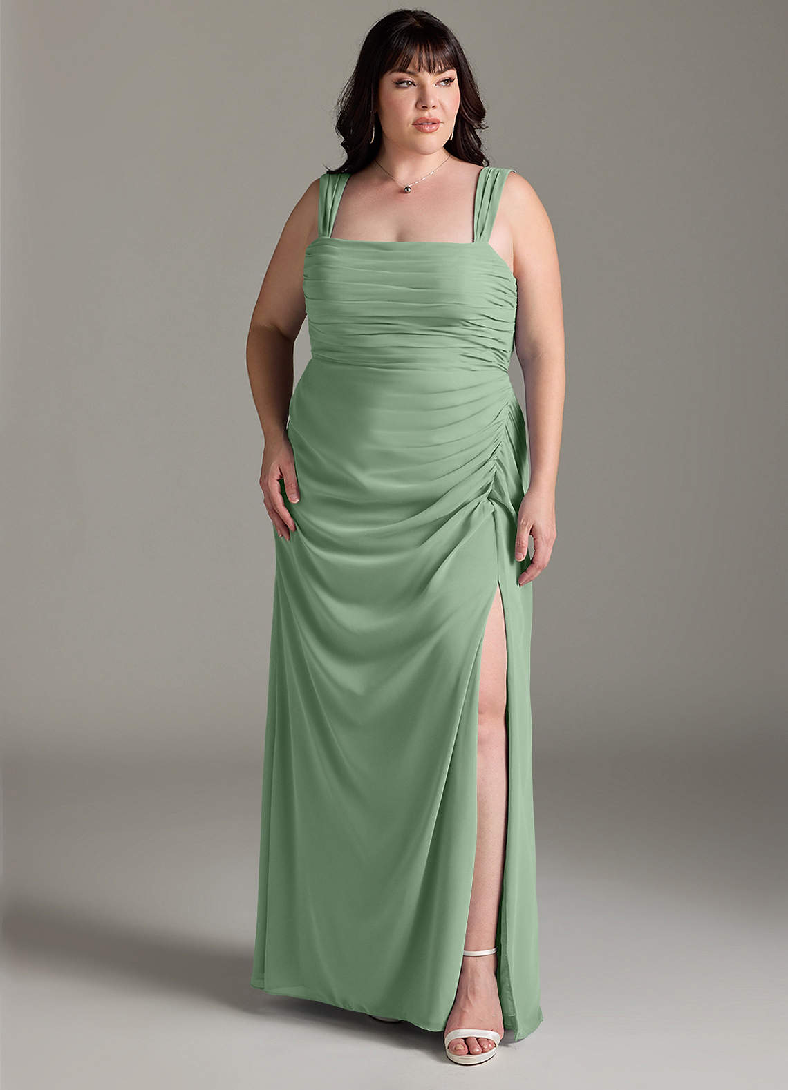 Azazie Jesaphine Bridesmaid Dresses Matcha Sheath Bow Chiffon Dress image1