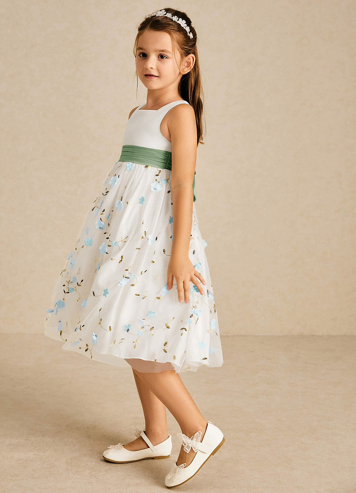 Azazie Pollie Flower Girl Dresses Sky Blue Dusty Sage A-Line Bow Tulle Dress image3