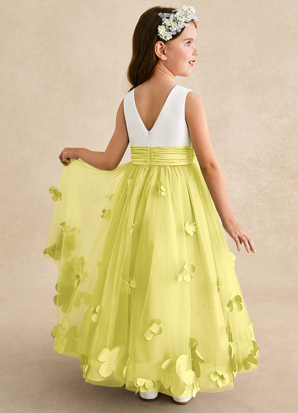 yellow flower girl dresses 3D Floral Dress with Detachable Cape Yellow very gentle magnificent childrens dress Princess Party Yellow Prom dress