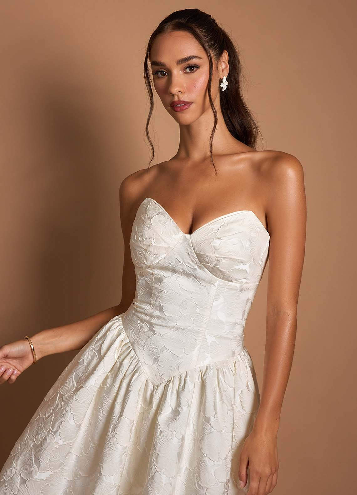 front Shiny Diamond Leaf Earrings