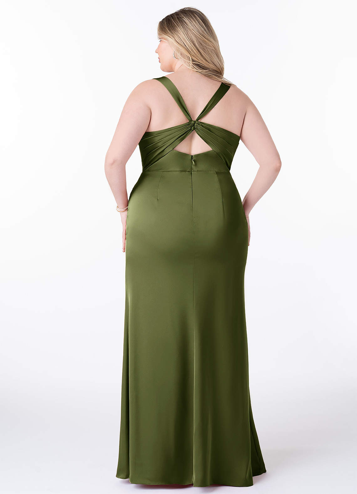 Azazie Mero Bridesmaid Dresses Olive Mermaid Pleated Stretch Satin Dress image1