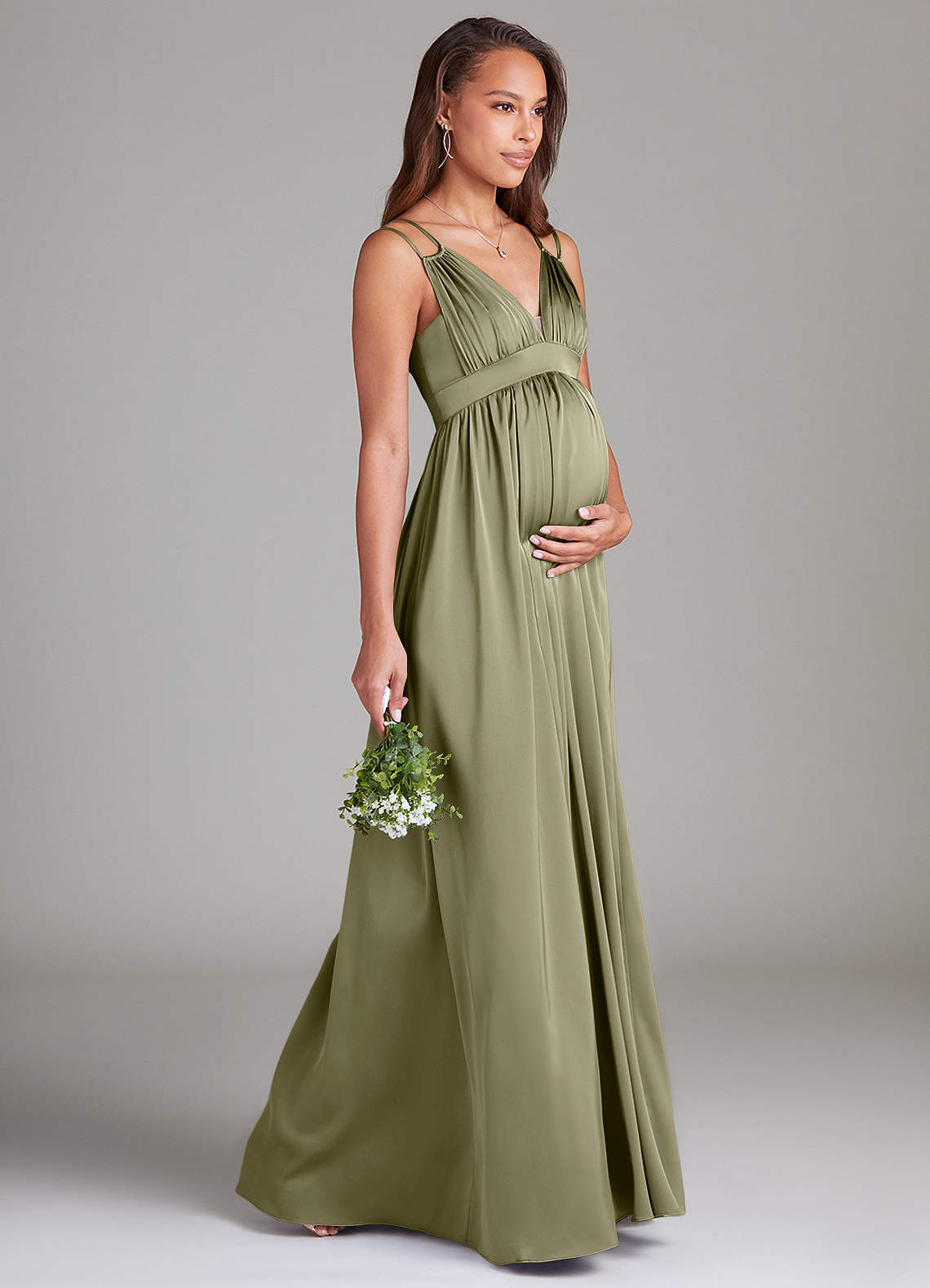 Azazie Emree Äitiys morsiusneito mekot A-linja taskuilla Joustava satiini Lattian pituus Pukeutua image3