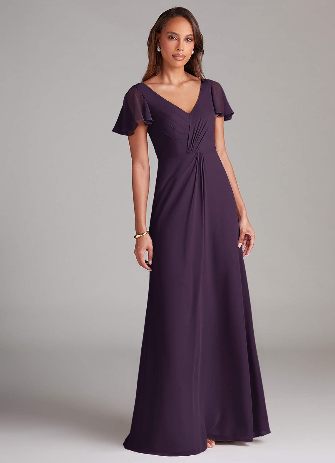 Azazie Soren Brautjungfernkleider A-Linie Gestreift Chiffon Kleid Pflaume image1