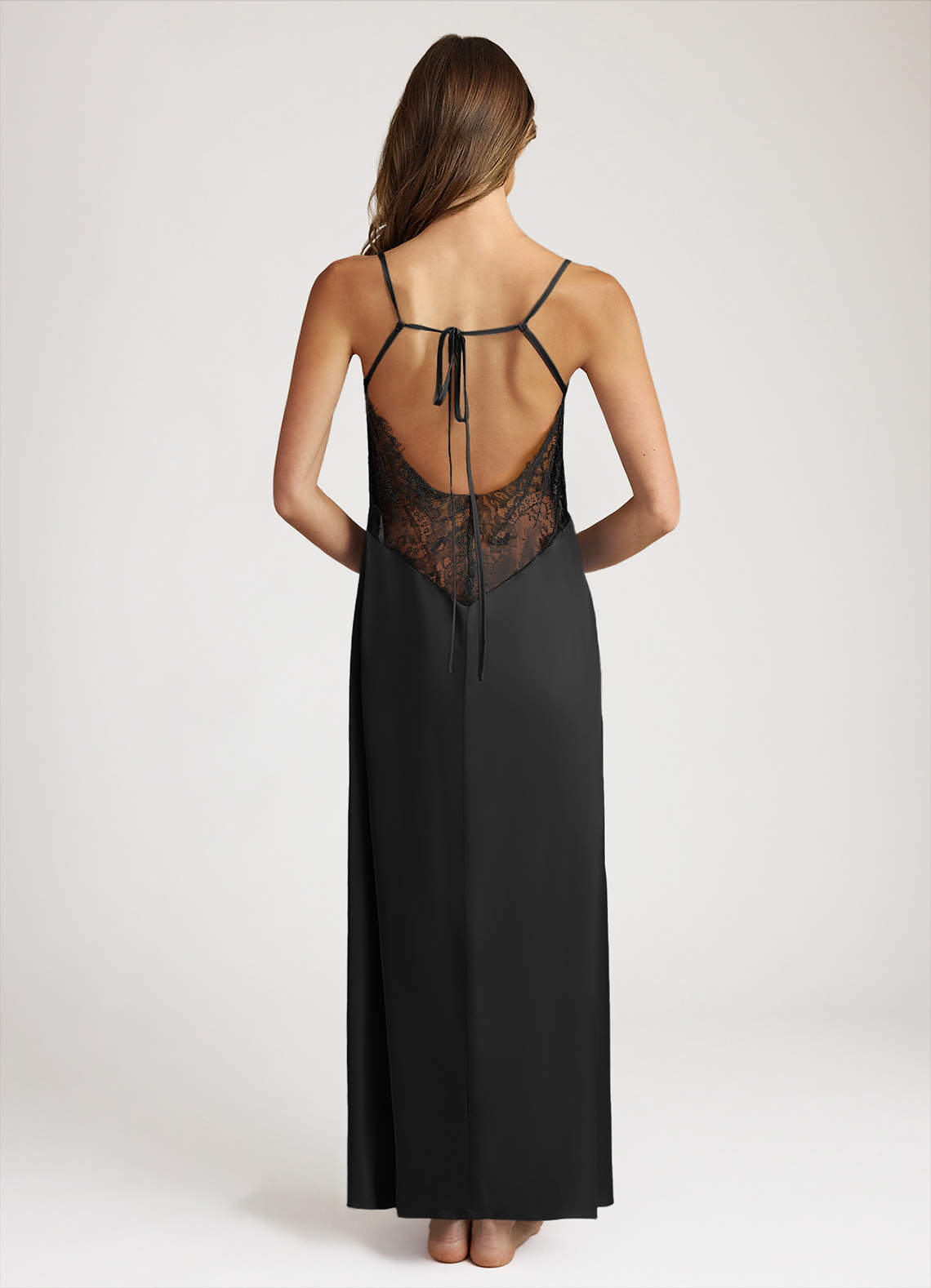 front Satin and Lace Midi Slip Dress