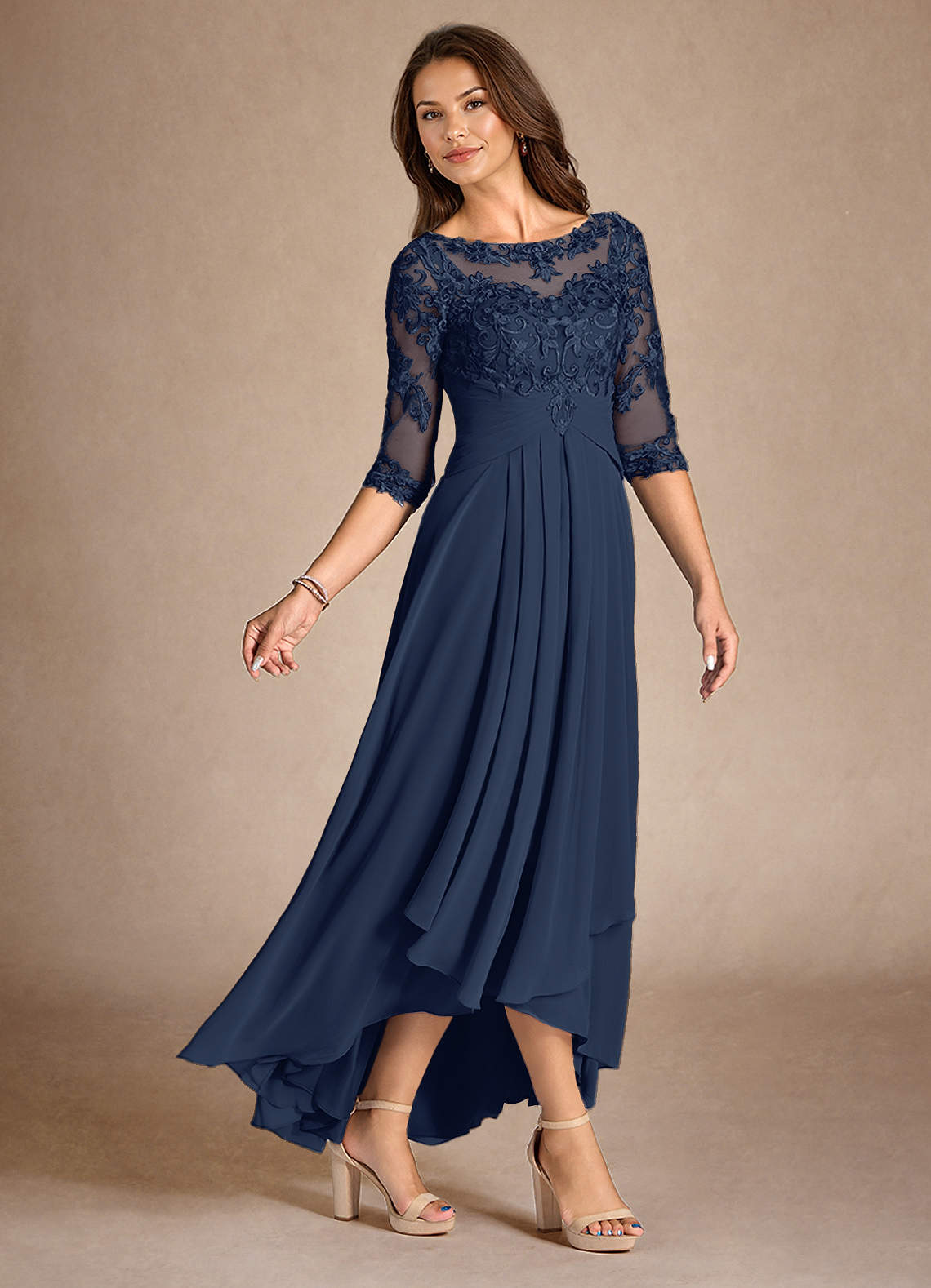 Azazie Marietta Mother of the Bride Dresses Dark Navy A-Line Lace Dress image1