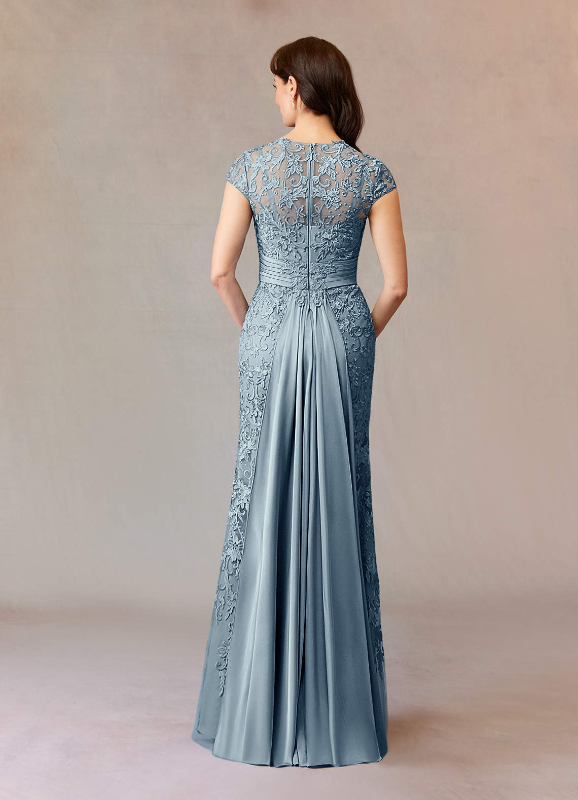 Azazie Jamila Dusty Blue Mermaid Lace Dress | Azazie
