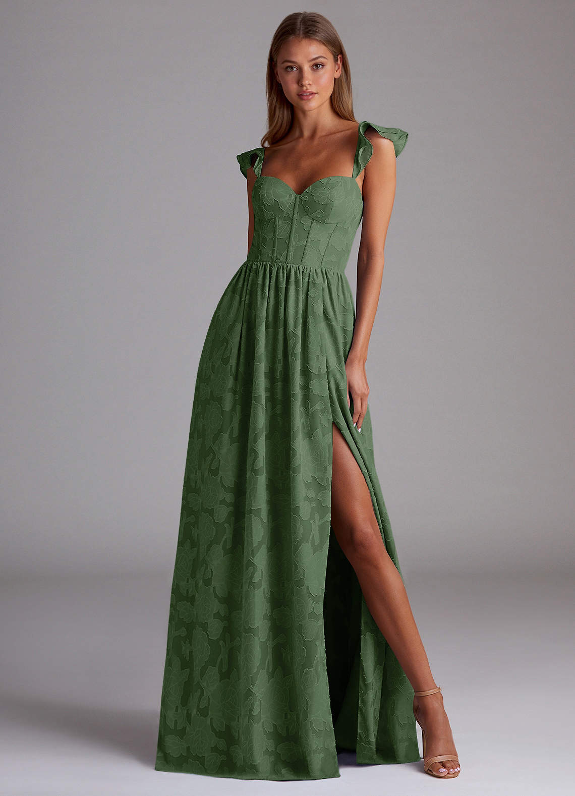 eucalyptus green maxi dress Sorina Floral A Line Camel Color