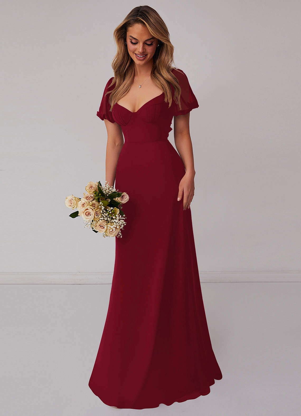 Barbie ♥ Azazie Bridesmaid Dresses Burgundy A-Line Pleated Chiffon Dress image5