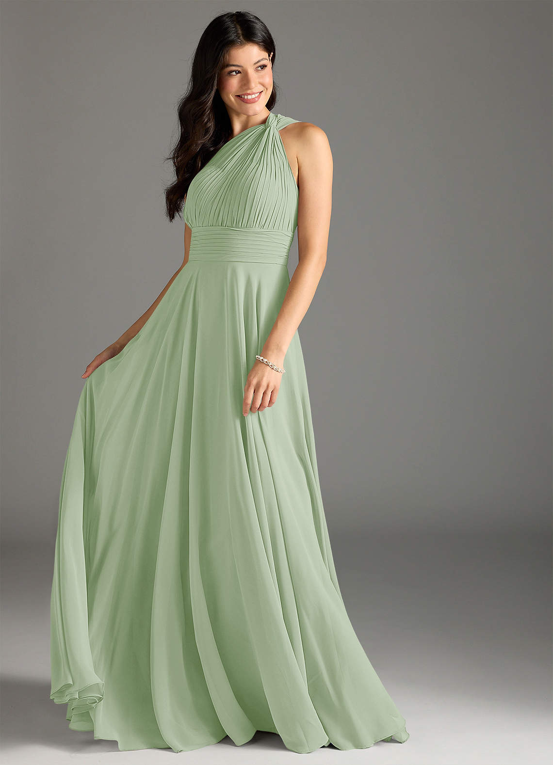 Azazie Charlize Bridesmaid Dresses Dusty Sage A-Line One Shoulder Chiffon Dress image2