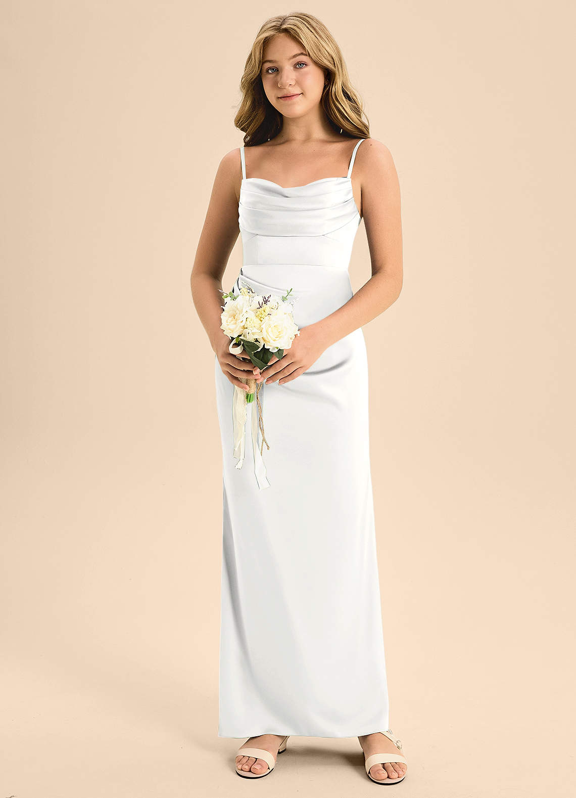 Azazie Mai Junior White Sheath Sweetheart Neckline Stretch Satin Dress image3