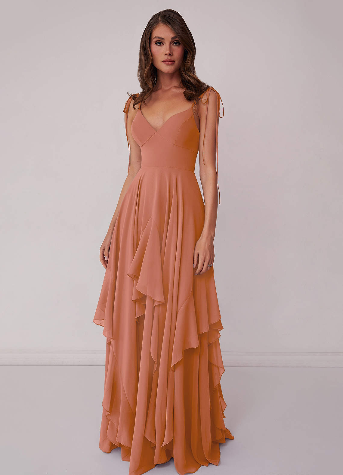 Barbie ♥ Azazie Bridesmaid Dresses V-neck Chiffon Tiered A-line Dress image3