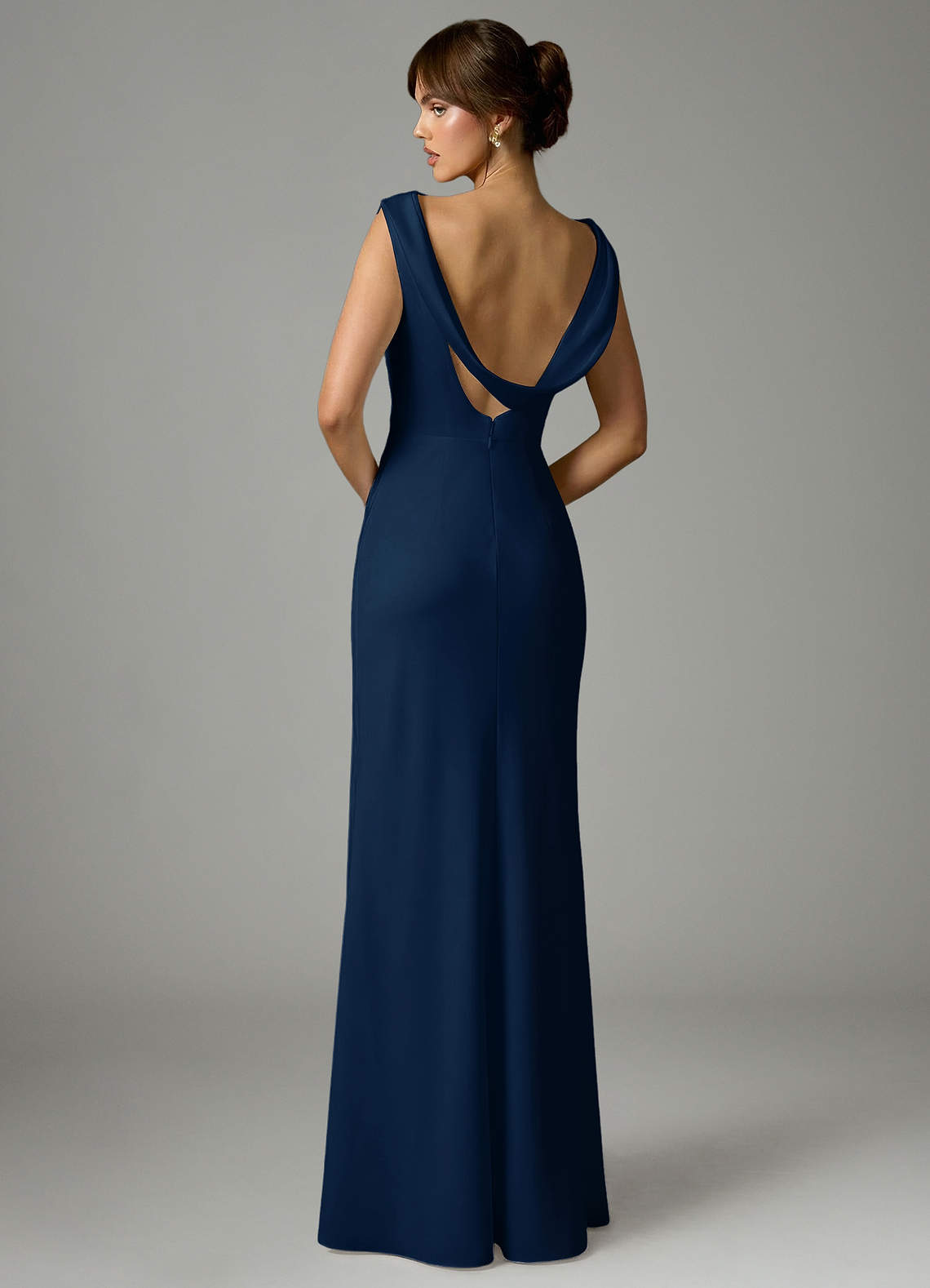 Azazie Kieryn Bridesmaid Dresses Dark Navy Mermaid Pleated Stretch Satin Dress image4
