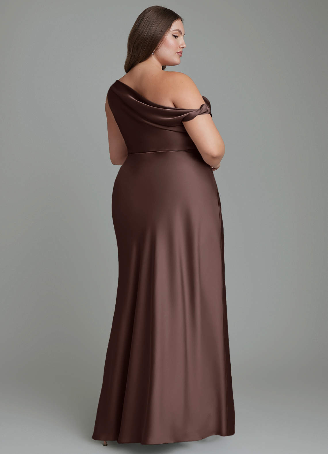 Azazie Emerson Bridesmaid Dresses Ganache Mermaid Off the Shoulder Stretch Satin Dress image8