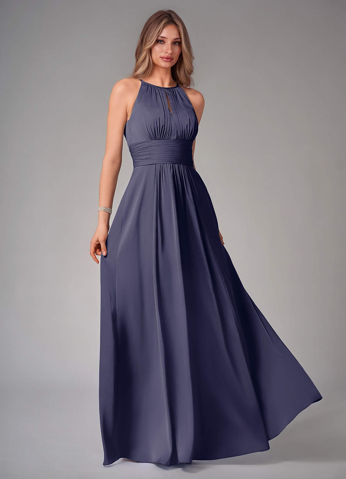 Azazie Bonnie Bridesmaid Dresses Stormy A-Line Pleated Stretch Satin Dress image1