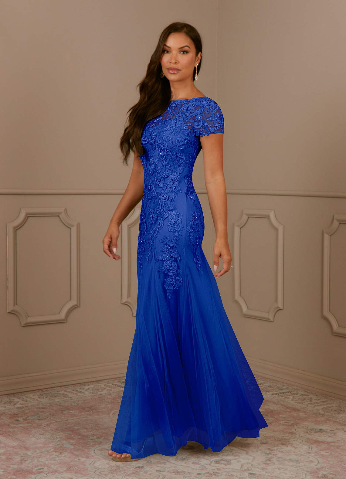 Azazie Laurie Royal Blue Mermaid Scoop Sequins Tulle Dress | Azazie
