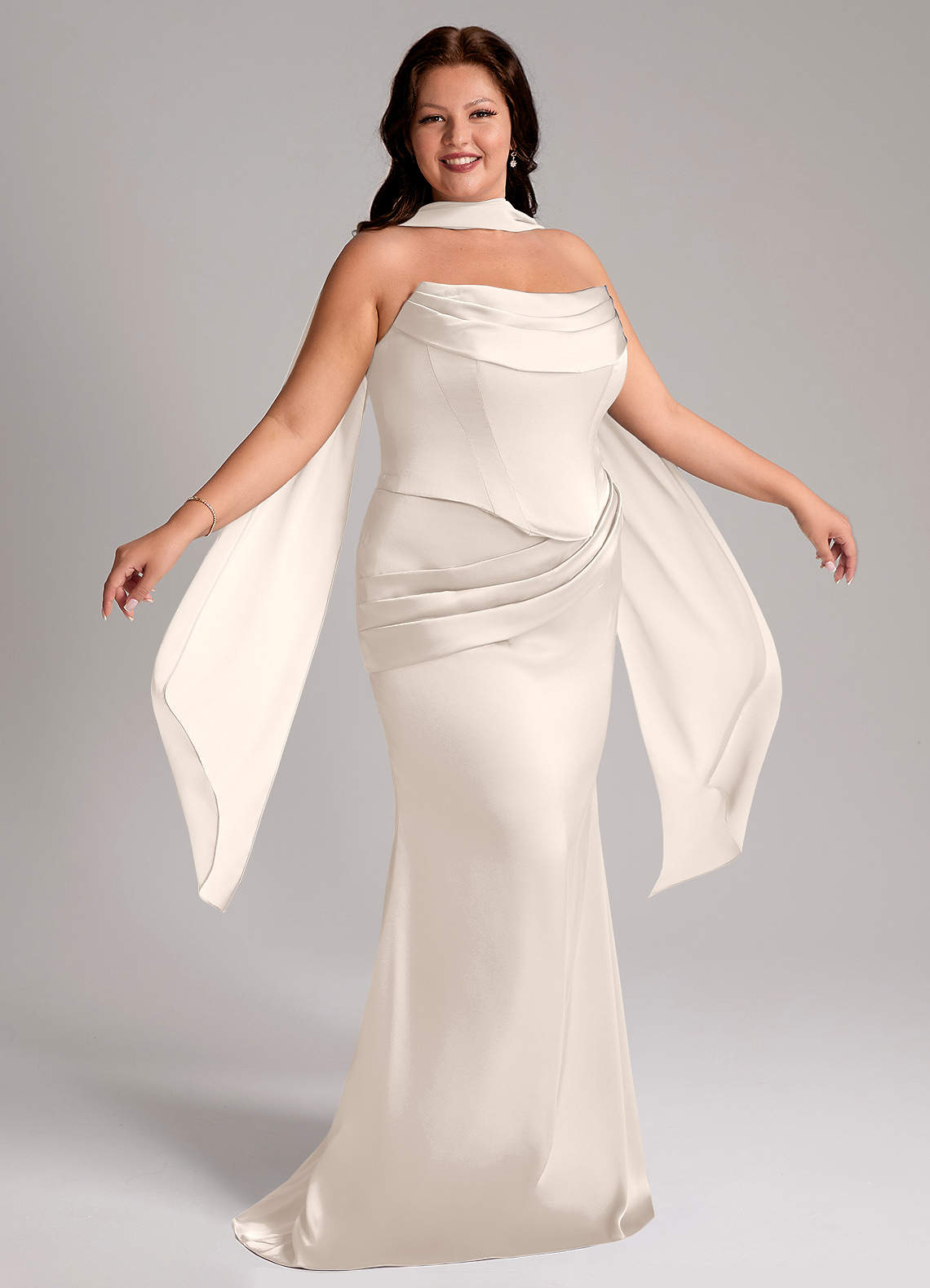 Azazie Sorrel Bridesmaid Dresses White Alabaster Mermaid Strapless Stretch Satin Convertible Dress image8