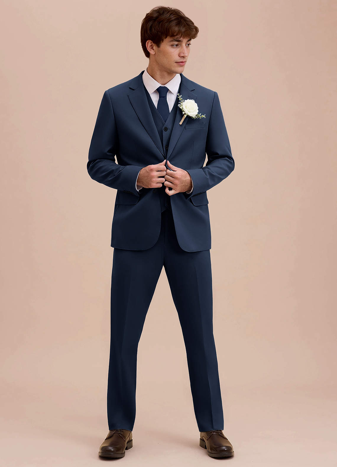 front Ethan Dark Navy Refined Weave 3-piece Suit