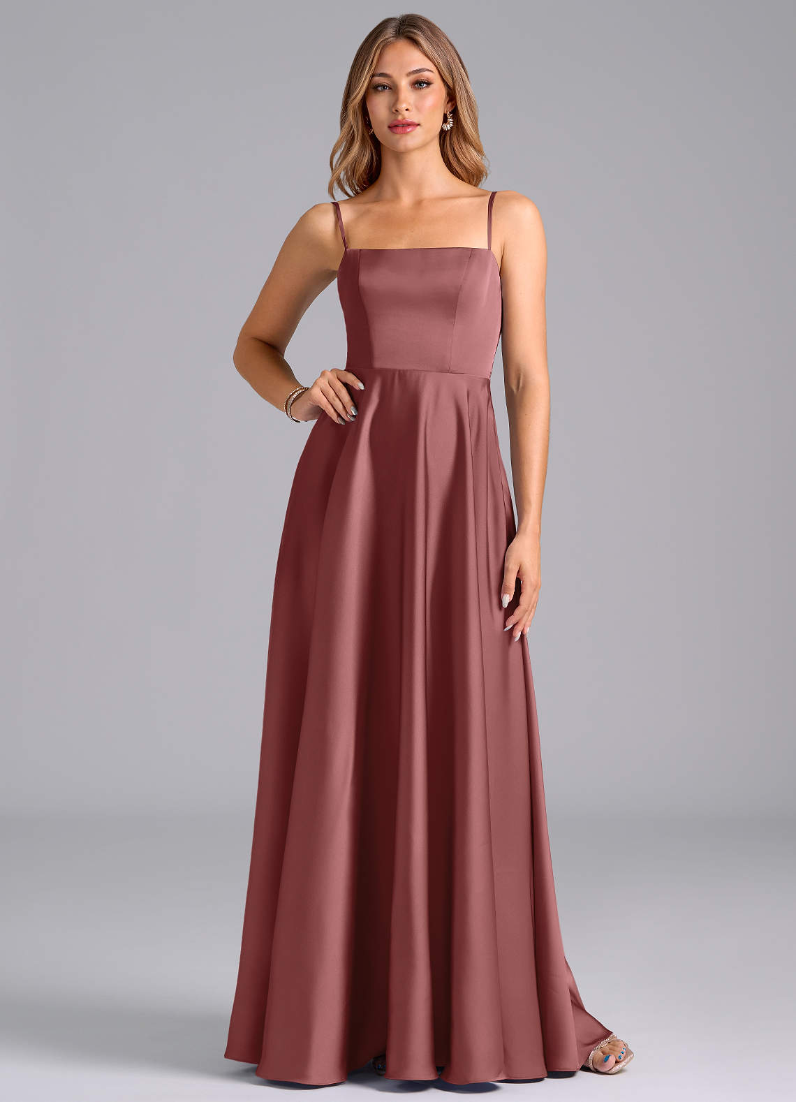 Azazie Elita Brautjungfernkleider A-Linie Plissee Stretch-Satin Kleid Amethyst image1