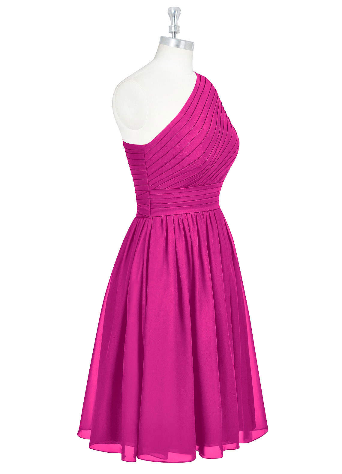 Short One-shoulder Fuchsia Bridesmaid Dress With Flowers Short One-shoulder Fuchsia Bridesmaid Dress With Flowers