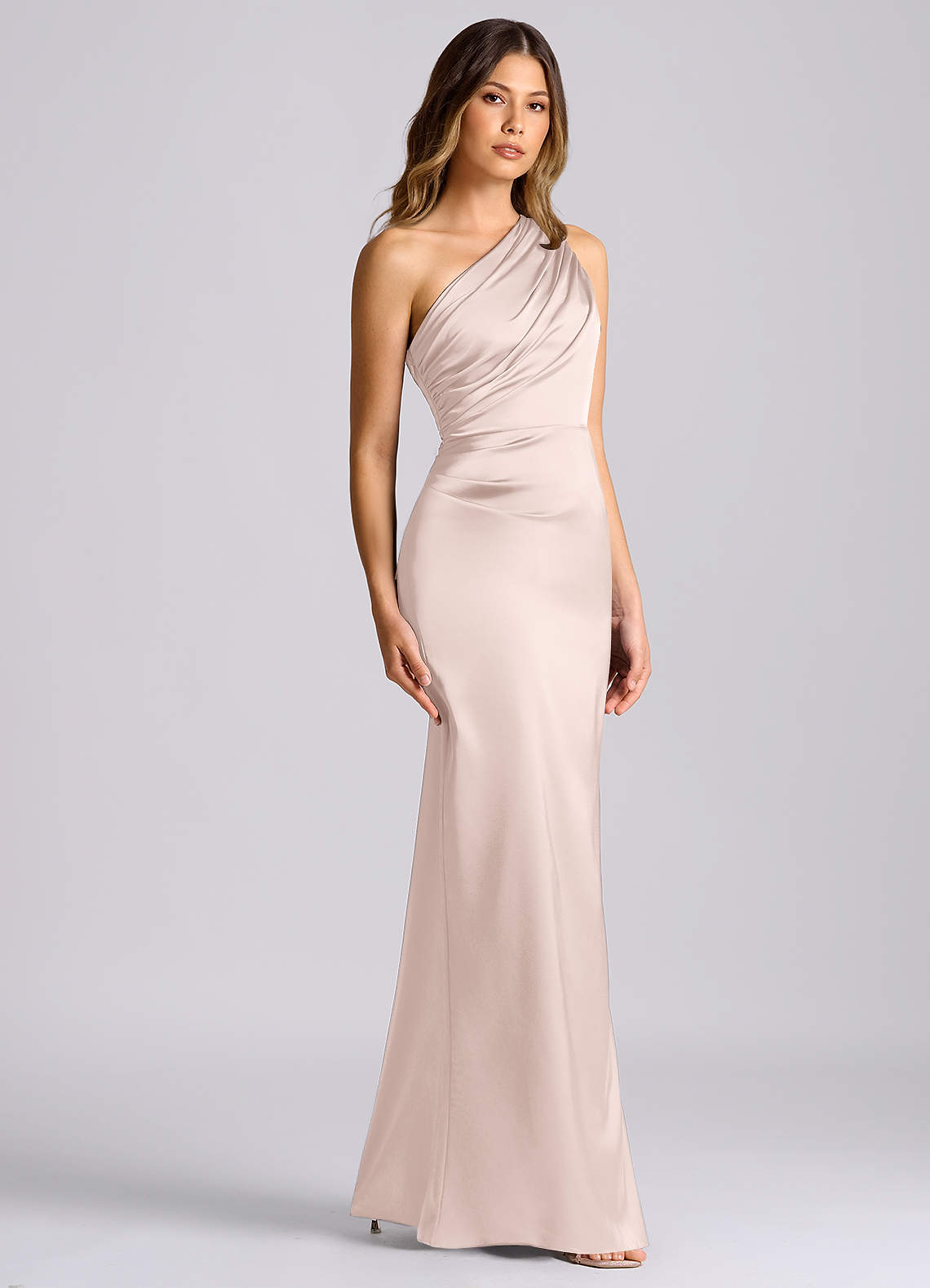 Azazie Akilah Brudepigekjoler Havfrue En skulder Stræk satin Gulv-længde Kjole image2