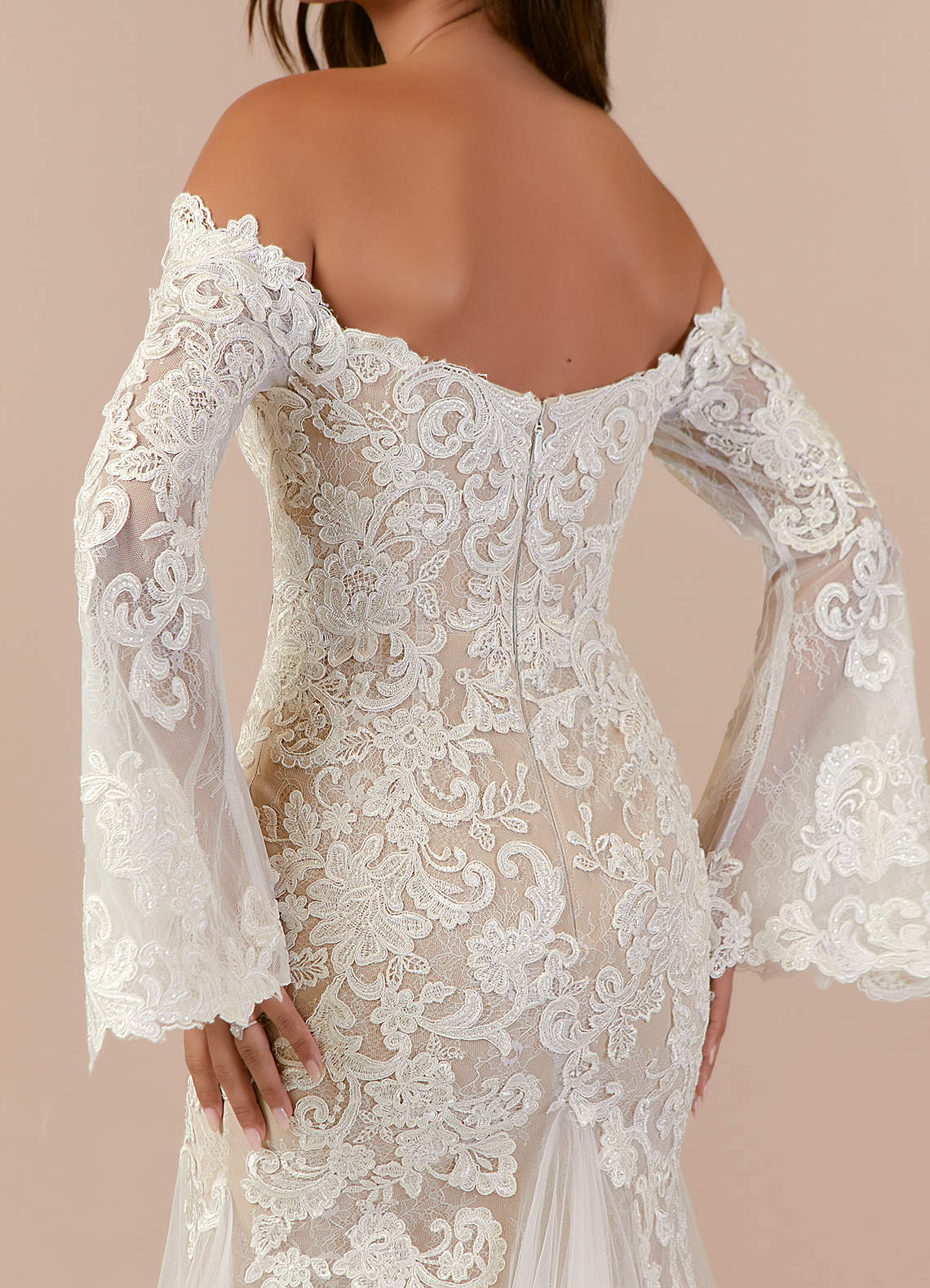 Azazie Arlette Wedding Dresses Diamond White Nude Mermaid Sweetheart Sequins Tulle Dress image7