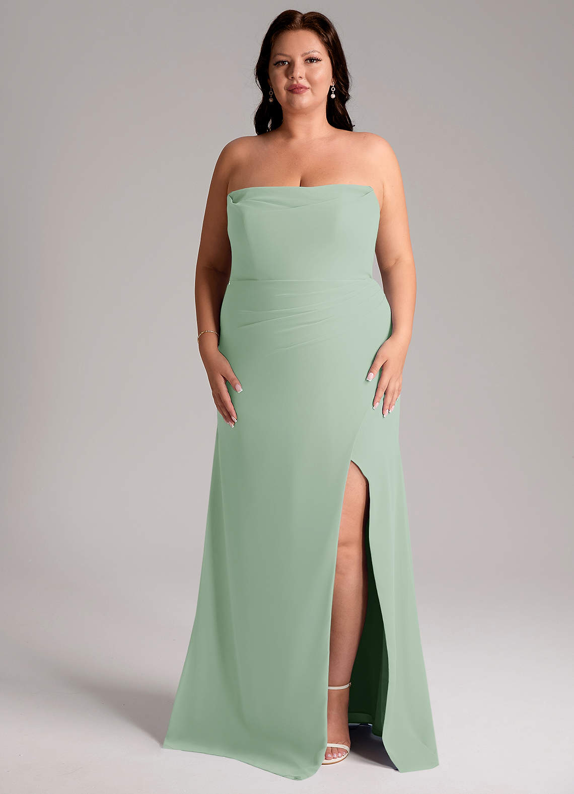 Azazie Leonis Bridesmaid Dresses Agave Sheath Strapless Chiffon Convertible Dress image10