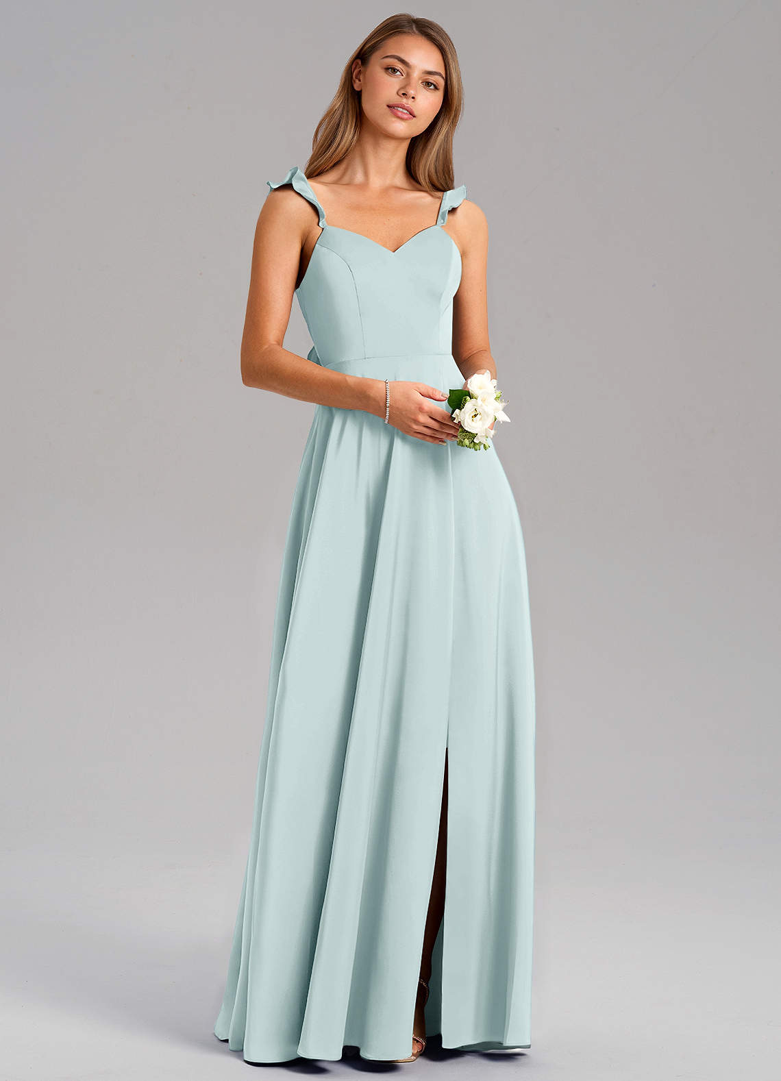 Azazie Everett Bridesmaid Dresses Mist A-Line Stretch Satin Dress image1