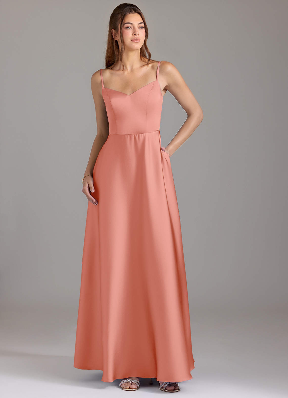 Azazie Marley Coral Stretch Satin Bridesmaid Dresses | Azazie Azazie Marley Coral Stretch Satin Bridesmaid Dresses | Azazie