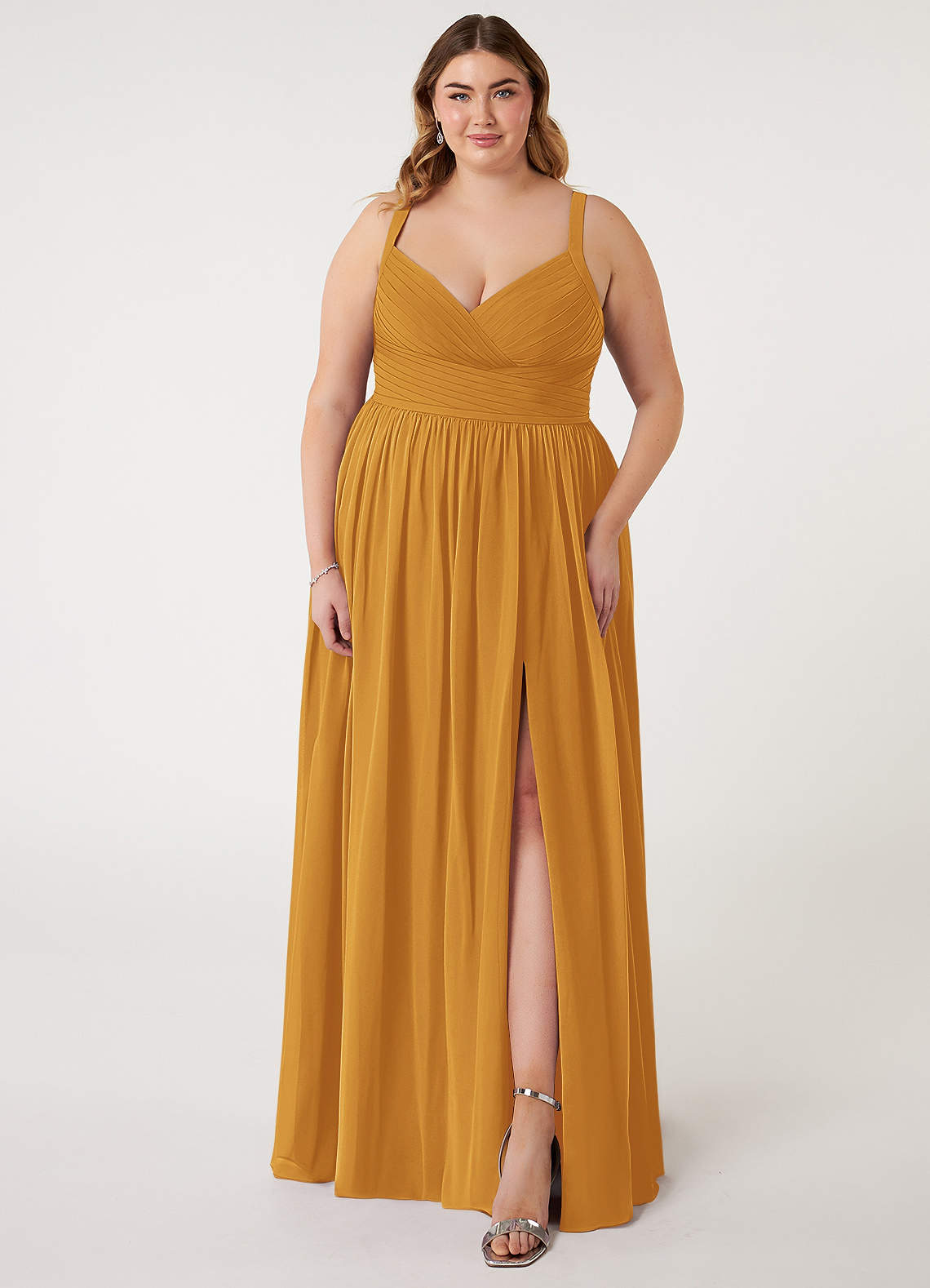 Azazie Chanel Brautjungfernkleider A-Linie Plissee Chiffon Kleid Butterscotch image1
