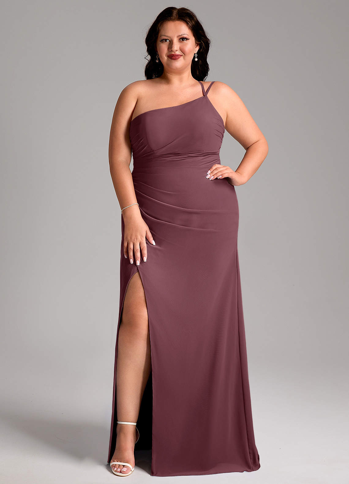 Azazie Eren Jurken voor bruidsmeisjes Jurk van Chiffon met Kolom One-Shoulder Sangria image7