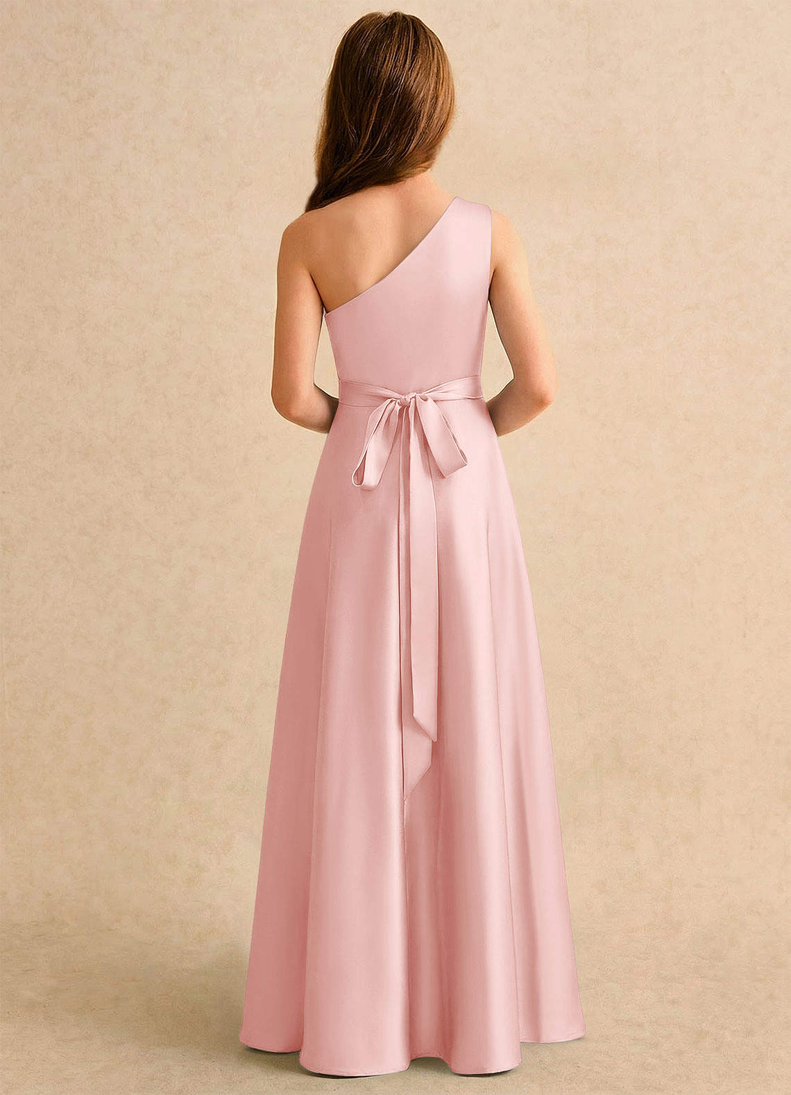 Azazie Puddles Girls Formal Flower Girl Klänningar Klänning A-Line i Stretch Satin One-shoulder image1