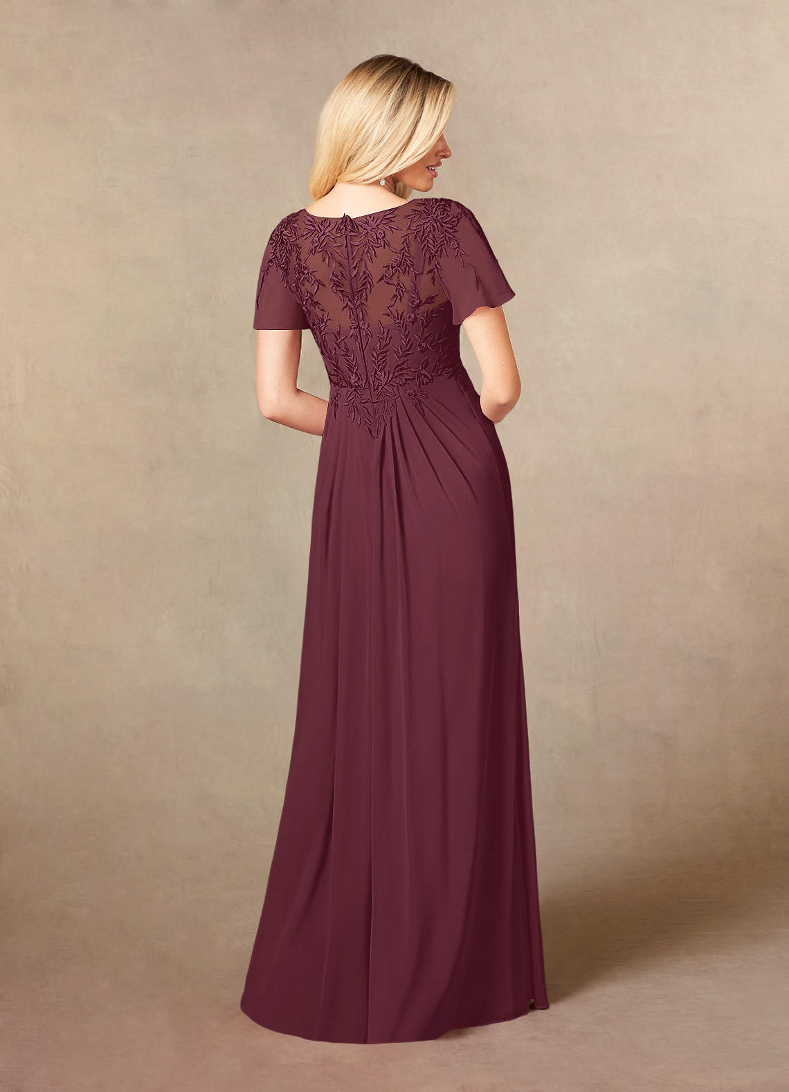 V-neck Simple Chiffon Full Length Dresses Cabernet