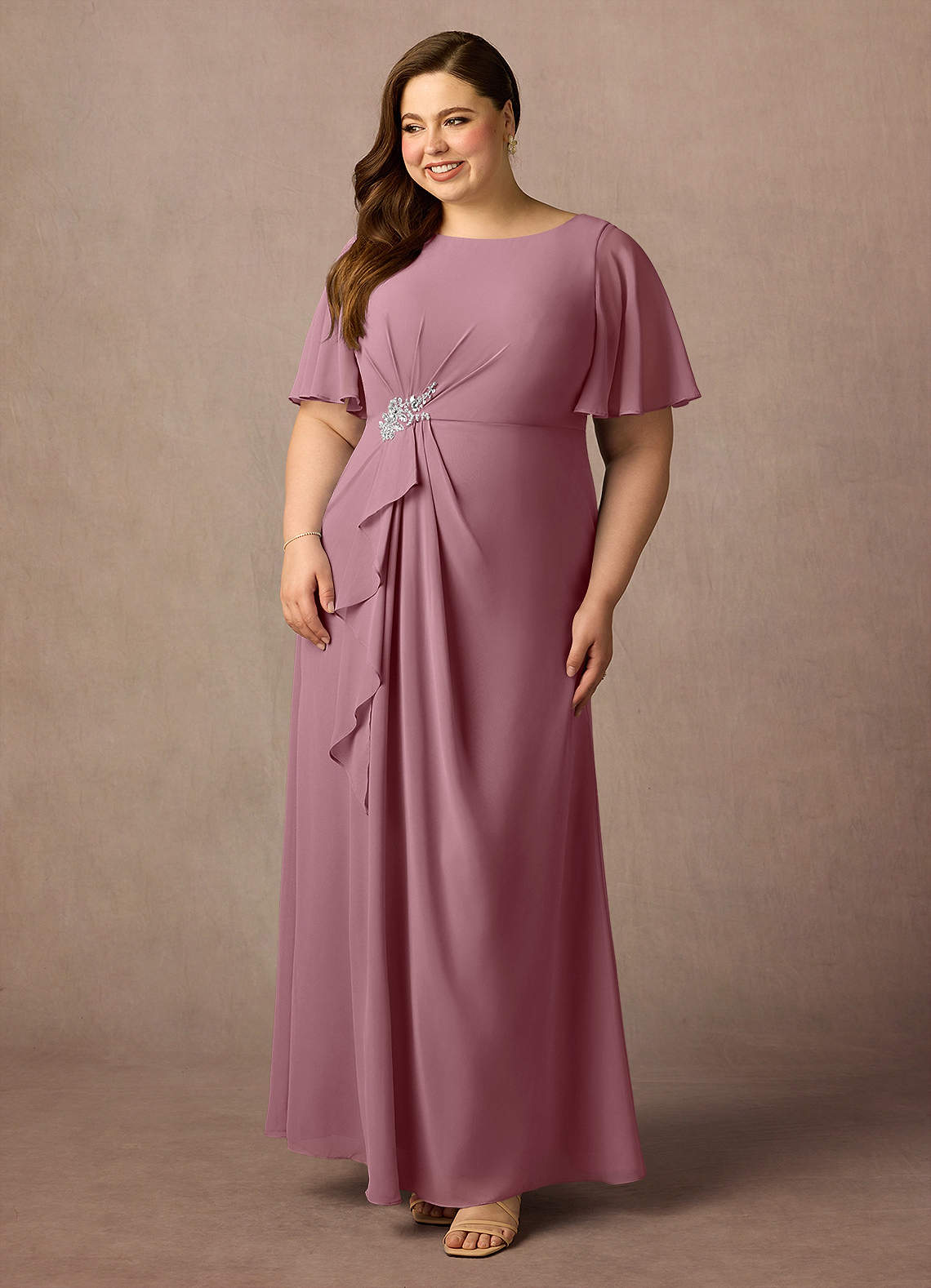 mauve beaded bridesmaid dress Azazie Plus Size Sheath Scoop Neck Floor-Length Chiffon Mother of the Bride or Groom Dresses Plus Size Beach Cover iridescent prom dresses Primary colour:Royal Blue length hem Pockets