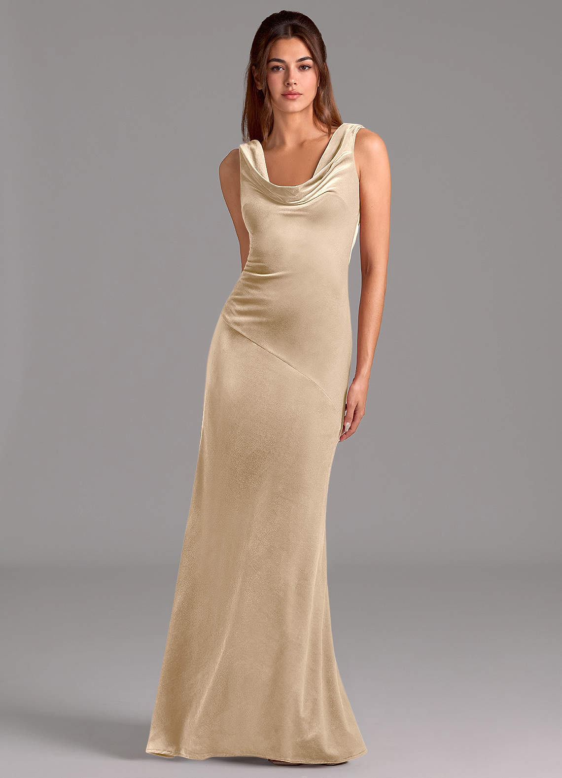 Azazie Rylina Robes de demoiselle d'honneur Robe Sirène en velours Arc Champagne image1