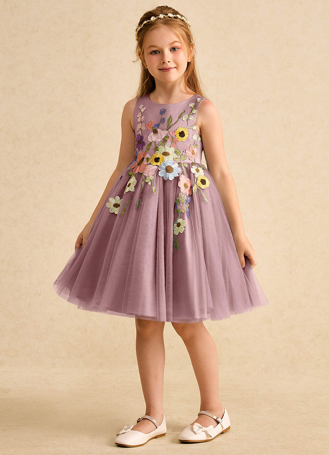 Azazie Prima Flower Girl Dresses Dusty Rose A-Line Bow Tulle Dress image4