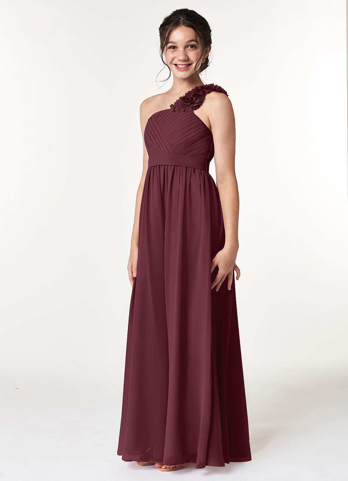 cabernet junior bridesmaid dresses Duntery Halter Neck Asymmetrical Chiffon Junior Bridesmaid Dress, Cinnamon-Rose main image 1