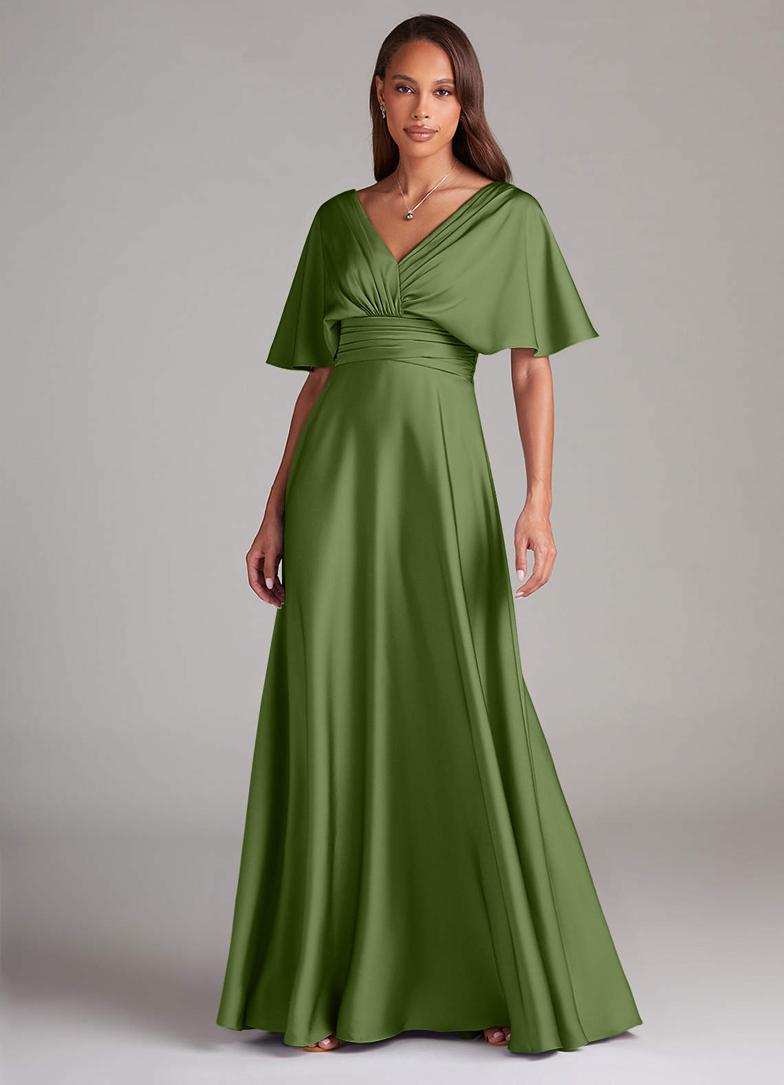 Azazie Pamela Bridesmaid Dresses Juniper A-Line Pleated Stretch Satin Dress image1