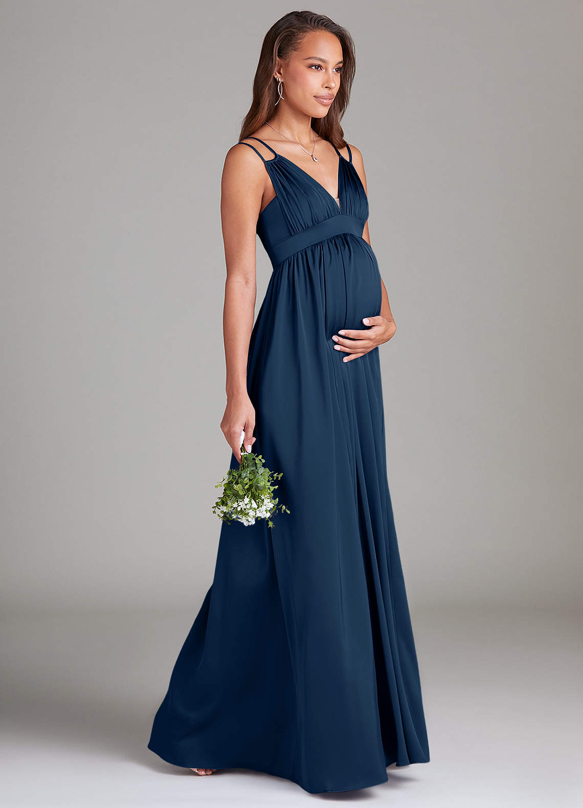 Azazie Emree Maternity Bridesmaid Dresses A-Line Stretch Satin Floor-Length Dress with Pockets image3