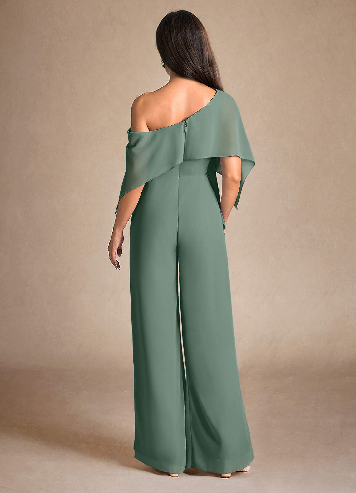 Azazie Halima vestidos de madre de la novia Vestido de Eucalipto de Gasa de Mono/Traje de pantalón con Corte Lateral image2