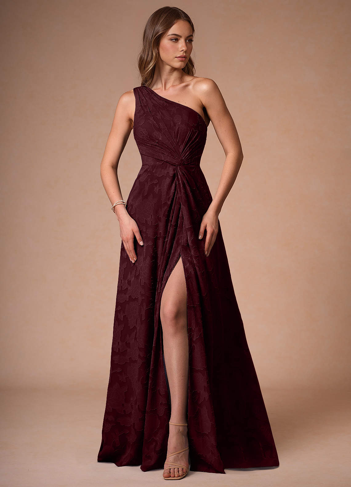 Hermosa Wine One Shoulder Maxi Dress image1