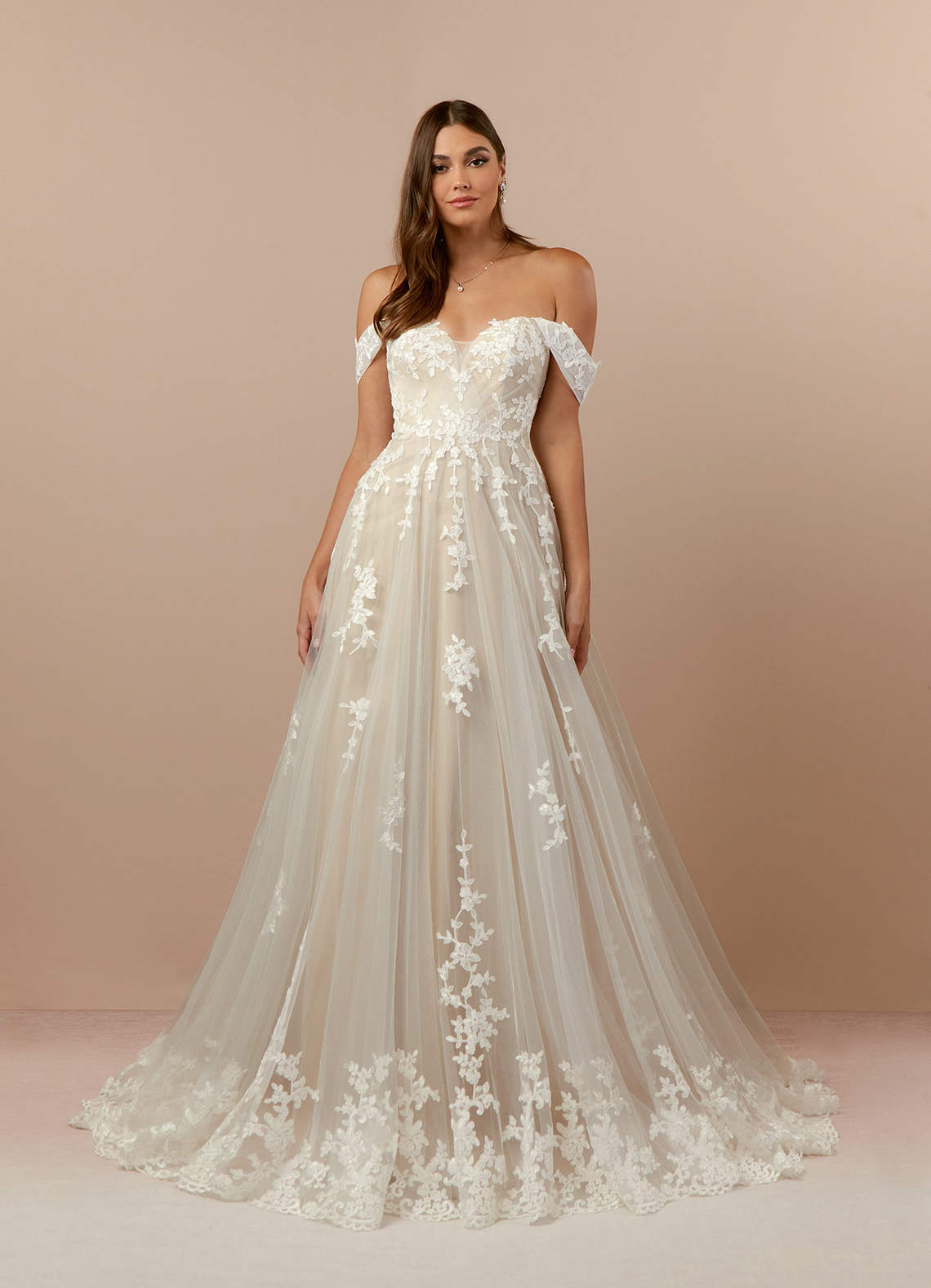 Azazie Botanica Vestidos de novia Vestido de Blanco Diamante Nude de Tul de Corte en A con Vestidos sin tirantes image3