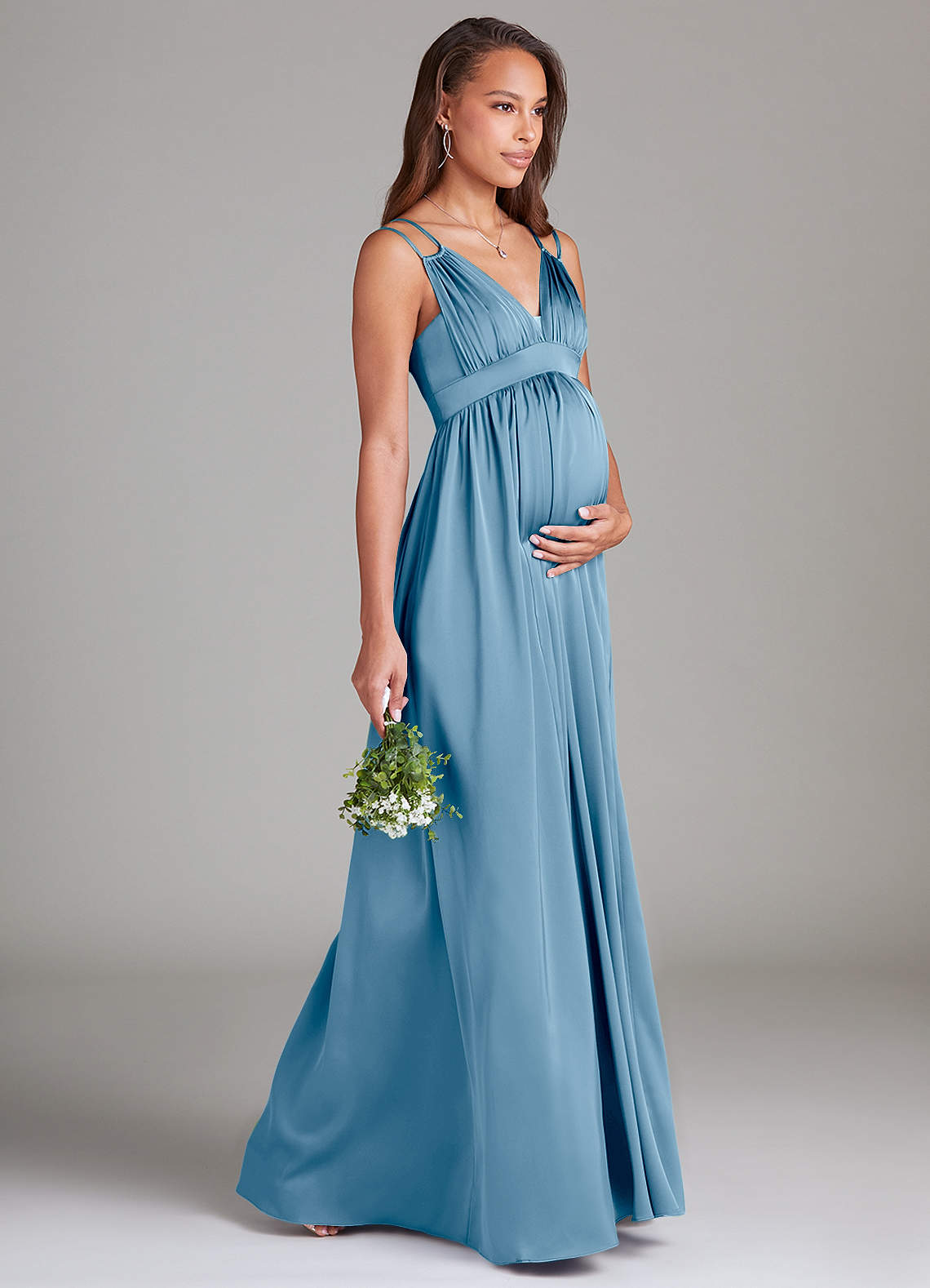 Azazie Emree Maternity Bridesmaid Dresses A-Line Stretch Satin Floor-Length Dress with Pockets image3